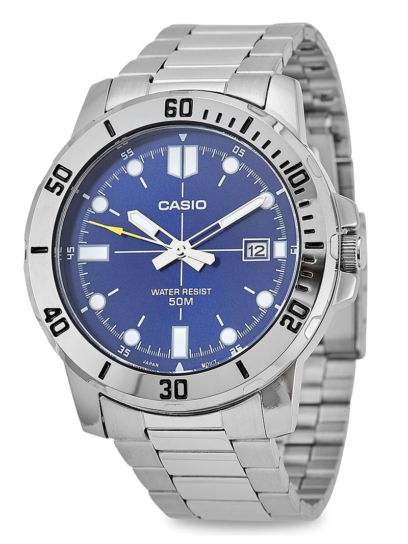 Relógio Casio Masculino Collection Prata Com Azul Mtp-Vd01D-2Evudf