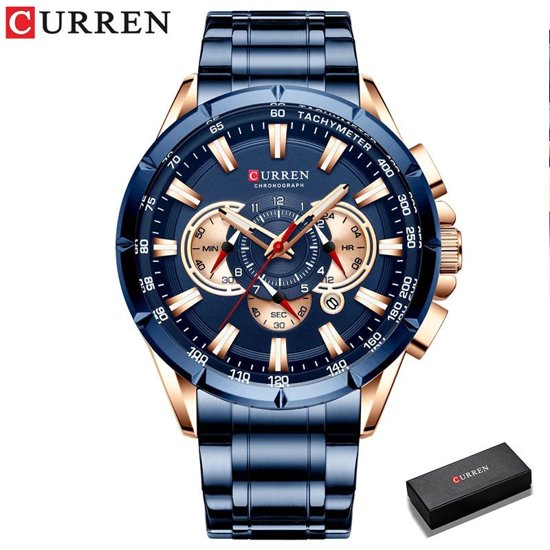 Curren Homens Relógios Aço esporte pulso Inoxidável Top Luxo Marca Militar Moda à prova d'água Ponteiros Luminosos