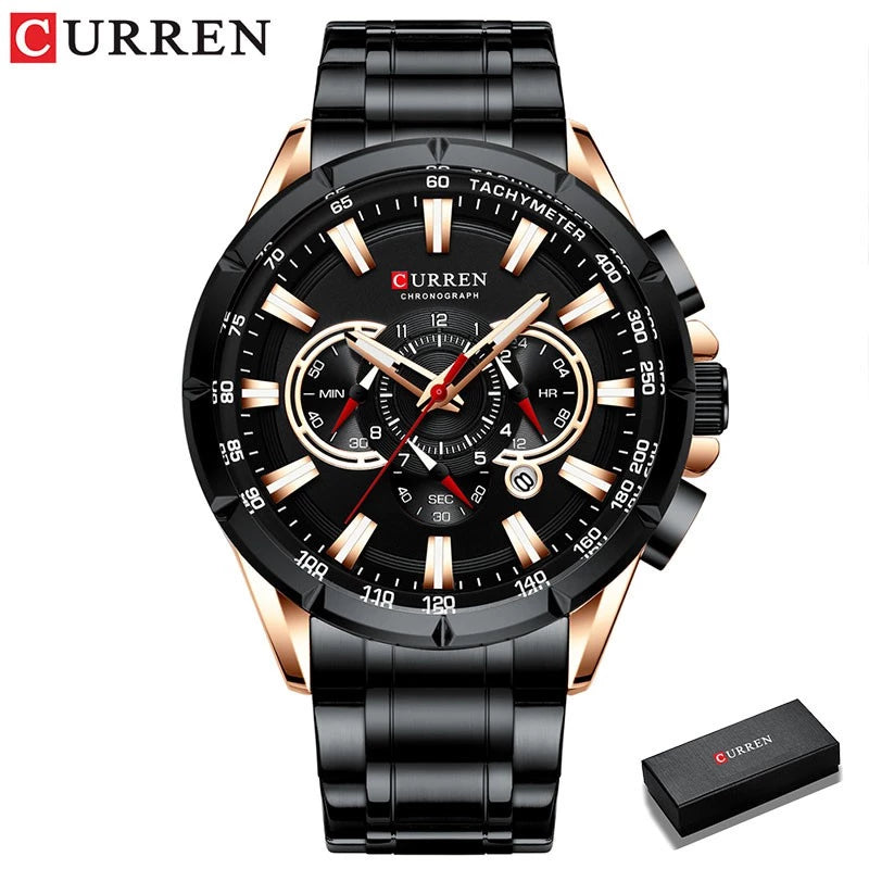 Curren Homens Relógios Aço esporte pulso Inoxidável Top Luxo Marca Militar Moda à prova d'água Ponteiros Luminosos